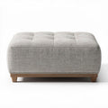 Gray fabric ottoman with tufted design and wooden legs 70 x 70 x 35cm