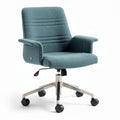 Fabric office chair with adjustable height and rolling casters in teal color
