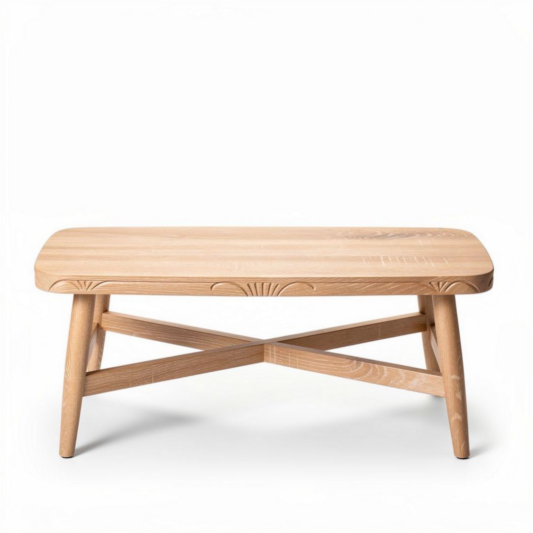 Solid wood coffee table with carved design natural finish 100 x 60 x 40cm
