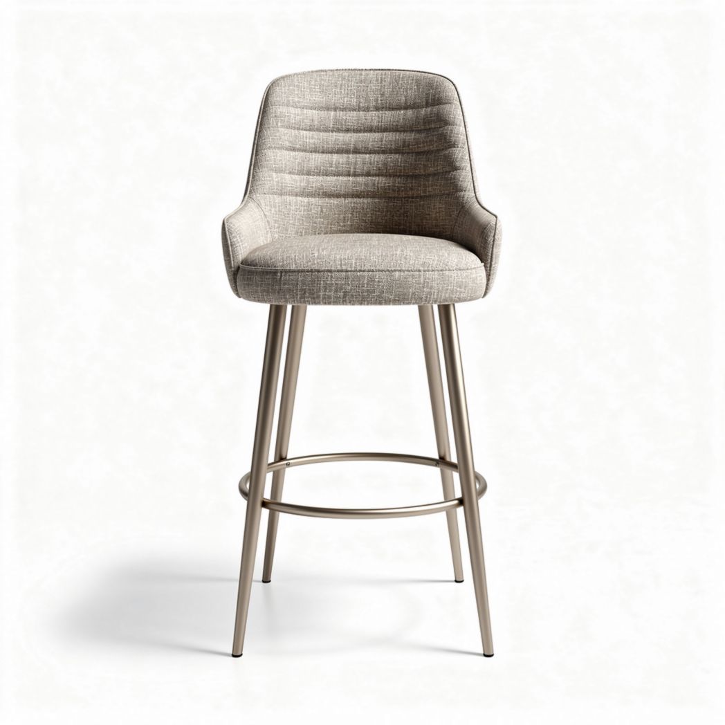 Fabric upholstered bar stool with brushed metal legs 50 x 50 x 110cm