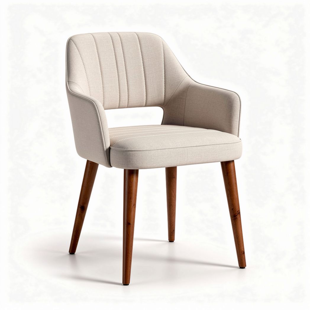Fabric upholstered dining chair with wooden legs 50 x 55 x 80cm neutral color