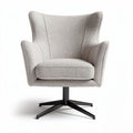 Swivel accent chair in light grey fabric with black metal base 80 x 80 x 85cm