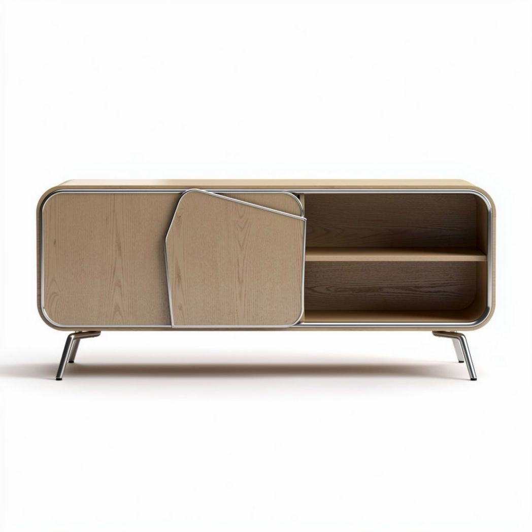 Wooden side cabinet with modern design and metal accents 120 x 40 x 60cm