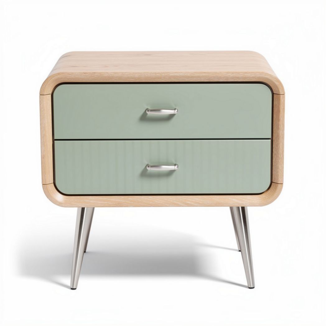 Wooden nightstand with two drawers and mint green finish 60 x 40 x 50cm