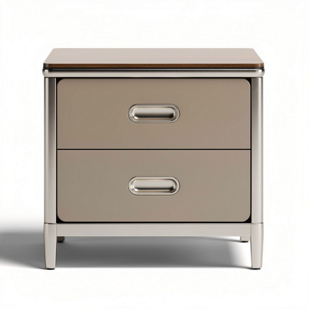 Metal bedside table with wooden top and two storage drawers 45 x 40 x 50cm