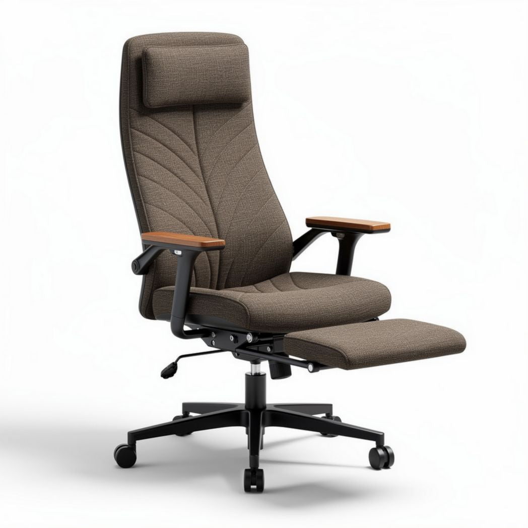 Ergonomic office chair with adjustable headrest and armrests in gray fabric