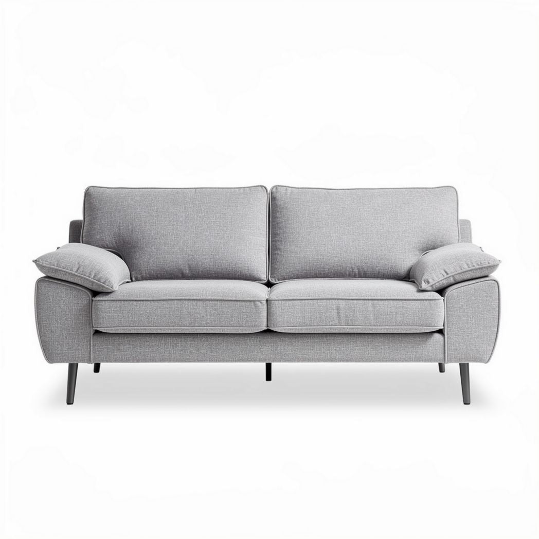 Two-seater gray fabric sofa with removable cushions and metal legs 200 x 100 x 85cm