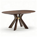 Oval wooden dining table with gold accents 150 x 100 x 75cm