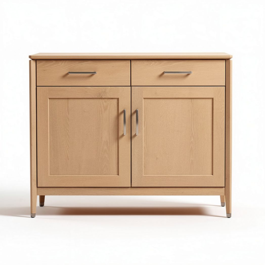 White wooden sideboard with three drawers and two cabinets 150 x 45 x 80cm