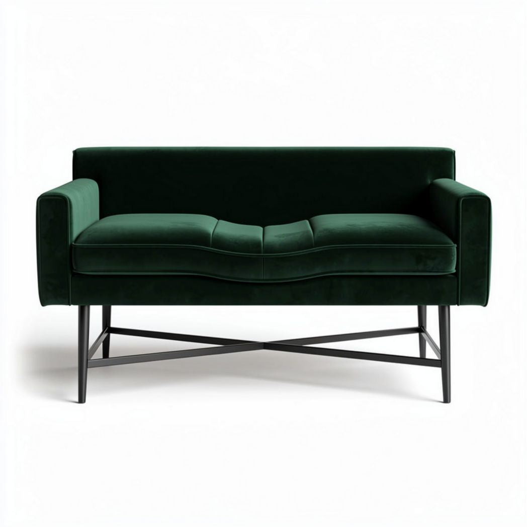 Green velvet loveseat with metal frame dimensions 150 x 75 x 75cm