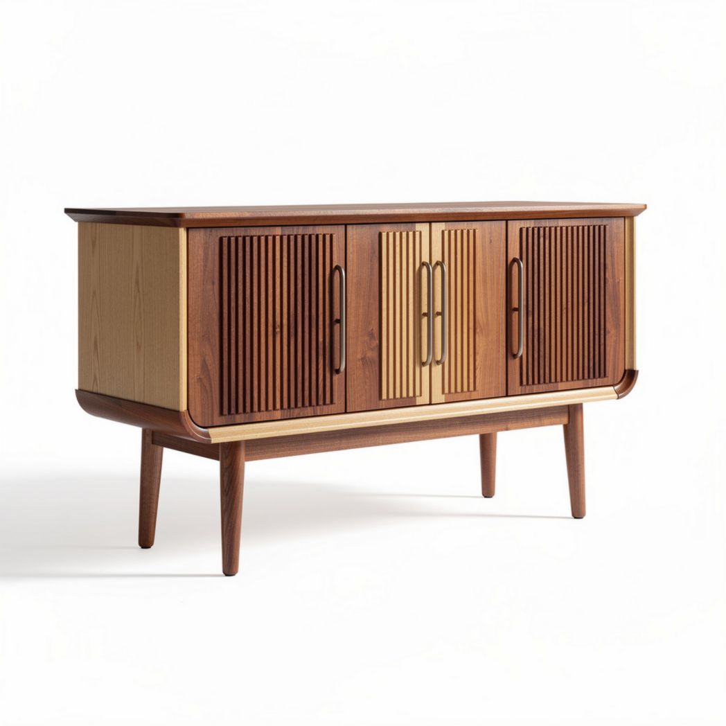 Wooden sideboard with sliding doors 120 x 40 x 70cm in brown and beige